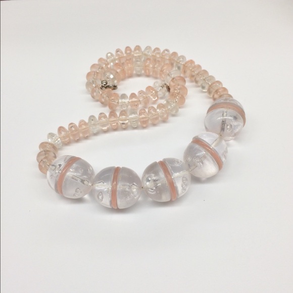 Vintage Jewelry - VINTAGE PINK & CLEAR BUBBLE BEADED NECKLACE